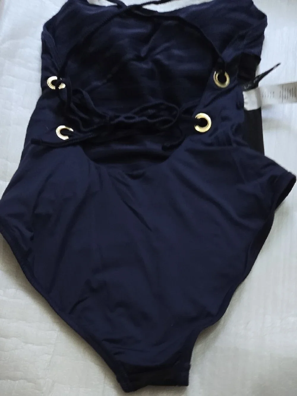 La Blanca Navy Textured One-Piece Swimsuit with Gold Hardware